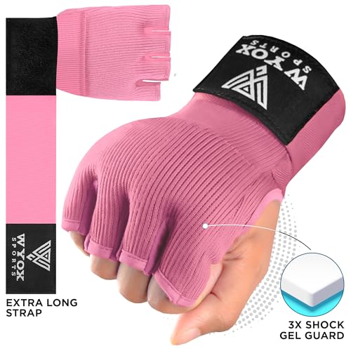 Image of WYOX Gel Boxing Hand Wraps Inner Gloves for Men & Women - 80cm /31inch Quick Wrist Strap, Padded Knuckle Support, Fingerless MMA Muay Thai Kickboxing Wraps for Training, Punching & Martial Arts