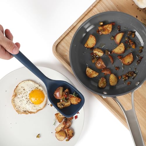 Image of Calphalon Edge 6-Piece Stainless Steel and Silicone Kitchen Tool Set, Kitchen Utensil Set, Scraper, Skimmer, Spoon, Ladle, Turner, Pasta Server, Heat Resistant Nonstick Safe Cooking Utensils (Navy)