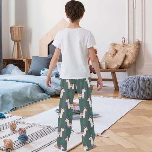 Boy's Lounge Pants Alpaca Christmas Hat Cactus Kids Jogger Pants Elastic Waist Long Bottoms with Pockets 6-14 Years3