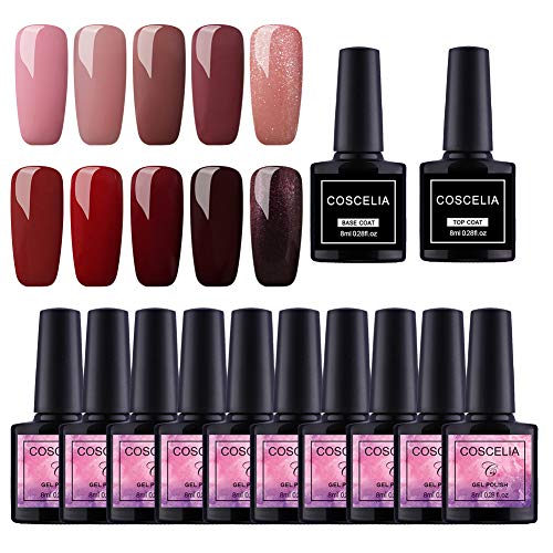 Saint-Acior Soak off Gel Nail Polish Starter Kit 10 Colors Gel Polish Top Coat Base Coat Manicure Nail Art Gift Kit