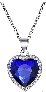 سلسلة كلاسيكية مصنوعة من خليط معدني بدلاية على شكل قلب مزينة بحجر راين فصوص سفير ابيض، فضي - مثالية كهدية للنساء والبنات