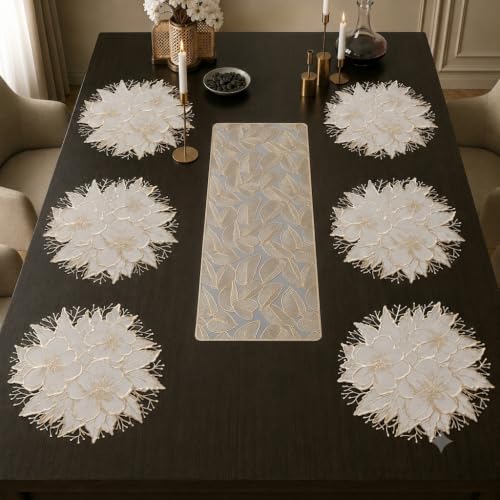 Image of Dakshya Industries Leaf Design PVC Dining Table Mats Set of 7 | Non Slip Washable Table Decor