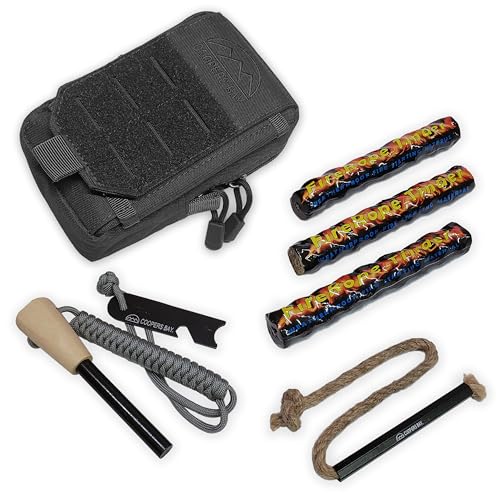Coopers Bay Ferro Rod Fire Starter Package | Premium Kit: Large 1/2" Ferro Rod, Tinder, Custom Pouch | Complete Survival Tool