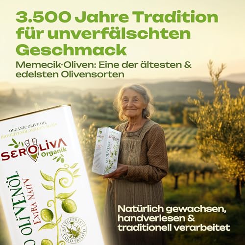 TOLLTEK Bio Olivenöl Extra Nativ [5 Liter] kaltgepresst -Virgin Olive Oil aus der türkischen Ägäis | Dezentes, natives Oliven-Öl, fein wenig Säure 0,5% perfekt für Kochen, Backen & Salate | Seroliva