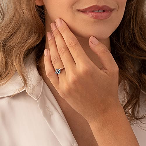 PEORA London Blue Topaz Engagement Ring for Women 925 Sterling Silver, Natural Gemstone, 2 Carats Princess Cut 7mm, Comfort Fit, Sizes 5 to 92