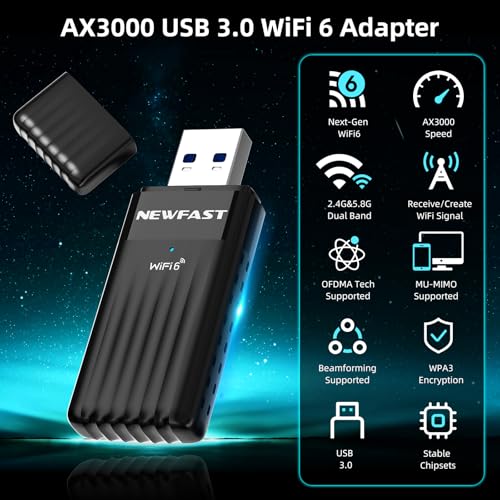 Adaptateur WiFi USB AX3000 NEWFAST pour résoudre les coupures PC internet - 2