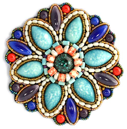 Broche porcelaine grande fleur vert foncé turquoise bijou fantaisie veste