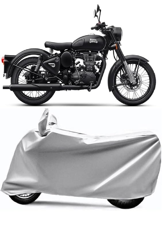 Waterproof Bike Body Cover Compatible with Classic 500-BULLET Dust Proof Cover Protects from Rain and Sunlight Uv Proof | Silver-image-35