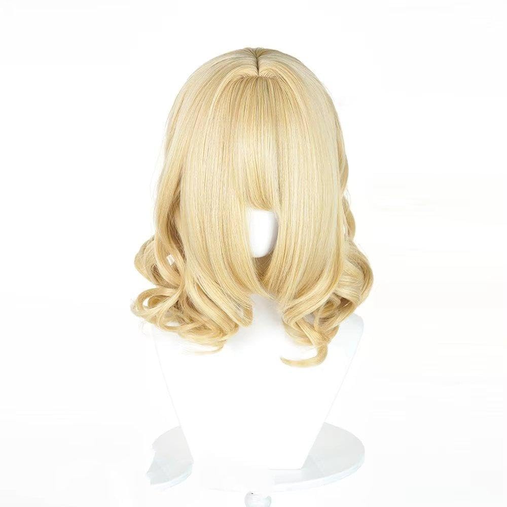 Haarpflege Blonde Kurze Gewellte Perücken Mit Pony Flauschige Hitzebeständige Cosplay-Perücke Für Die Tägliche Party