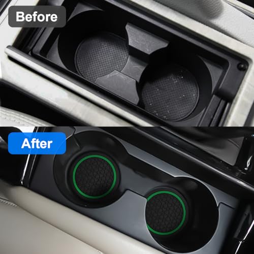 Image of Mandark 2PCS Car Cup Holder Coasters, 2.75 Inch Non-Slip Insert Water Bottle Holder Pads, Dustproof Automotive Interior Accessories Mat, Universal for Vehicles, Trucks, RVs and More(Black /Green)