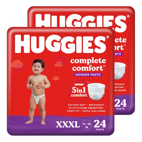 Image of Huggies Complete Comfort Wonder Pants Triple Extra Large (XXXL) Size (17 Kgs+) Baby Diaper Pants, 48 count|5 benefits in 1 diaper| Upto 12 hour overnight absorption