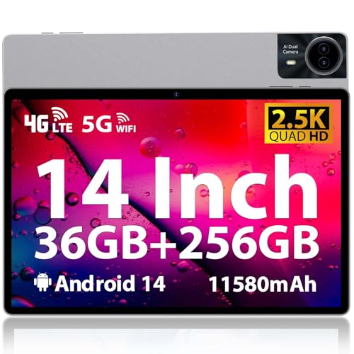 ●新品・12インチ●Android14 大容量16GB+256GB 4G LTE Android Tablet 14'' 2.5K Display, 36GB+256GB/TF 1TB, Octa