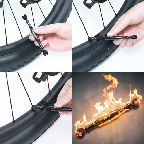 Image of Bike Spoke Wrench Tool Kit, 9 Pieces Bicycle Wheel Repair Tool Set with Tire Levers, Nipple Wrenches, and Valve Core Removal Tool