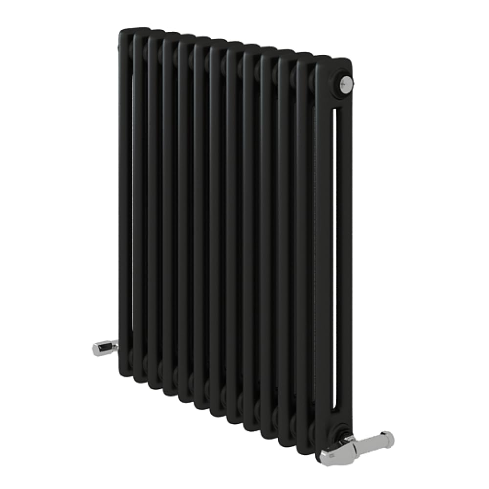 iBathUK Regency Wall-Mounted Horizontal 2 Column Radiator, Steel Cast Iron Style High Thermal Output Hydronic Central Heating, Traditional Designer Radiator in Matt Anthracite, 600 × 605mm