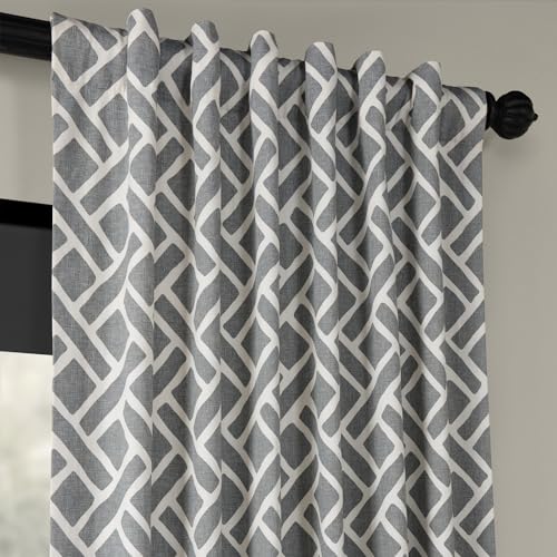 Image of HPD Half Price Drapes Modern Geometric Printed Curtains Luxury Cotton Curtains 120 Inches Long (1 Panel) Room Darkening Curtains for Bedroom & Living Room, 50W x 120L, Crosshatch Geometrical Grey