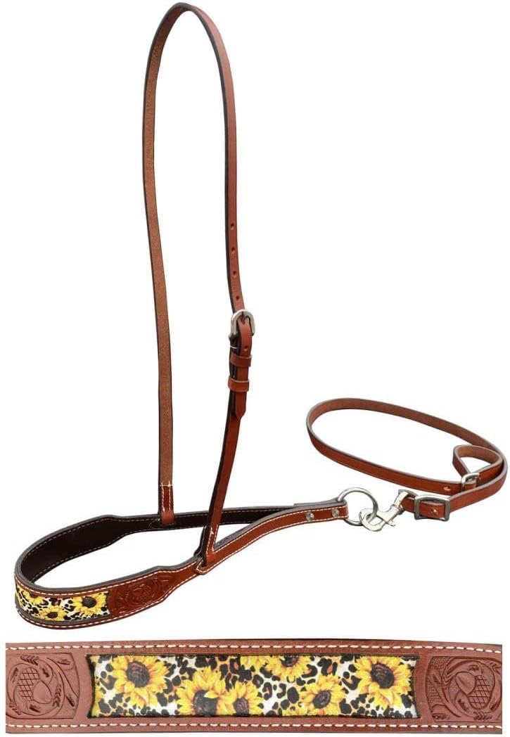 Showman Leather Noseband Tie Down w/Sunflower & Cheetah Print