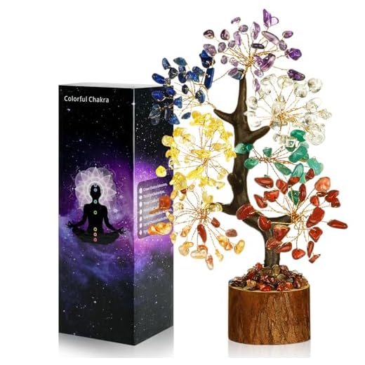 Vicloon Sieben Chakra Kristallbaum, Heilende Kristalle Geldbaum, Natürlichen Kristalle Feng Shui Deko, Bonsai Baum Dekoartikel, Dekoration zu Hause oder im Büro, Glücksbringer Geschenke