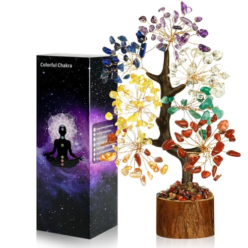 Vicloon Sieben Chakra Kristallbaum, Heilende Kristalle Geldbaum, Natürlichen Kristalle Feng Shui Deko, Bonsai Baum Dekoartikel, Dekoration zu Hause oder im Büro, Glücksbringer Geschenke
