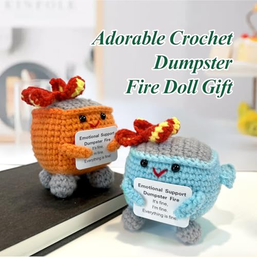 Image of Emotional Support Dumpster Fire - Positive Crochet Birthday Gifts for Women Men, Handmade Knitted Retirement Farewell Going Away Gifts for Friend Coworkers Chaos Coordinator Office Administrative Boss