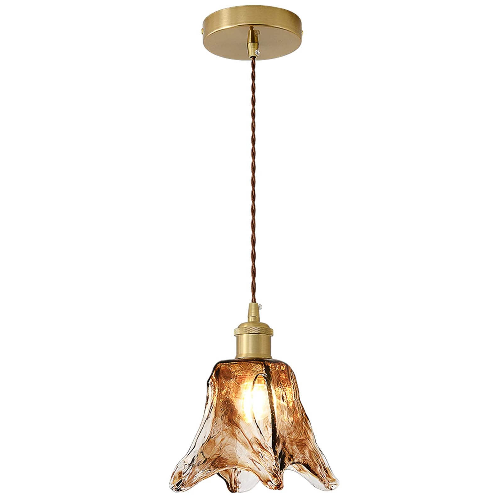 HUAYUSEDF Adjustable Glass Pendant Lights Kitchen Island Mini Vintage Lighting Amber Lampshade Chandelier for Bedside Dining Room Foyer(5.5 * 8.7 Inches)