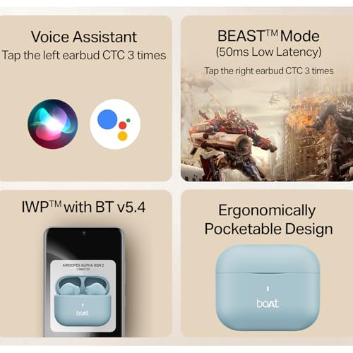 Image of Boat Airdopes Ace Gen 2 TWS Earbuds with 45H Battery, 4Mics ENx Tech, ASAP Charge, 13mm Drivers, 50 ms Low Latency, IPX5, Bluetooth Earbuds, TWS Ear Buds Wireless Earphones with mic (Mystic Blue)