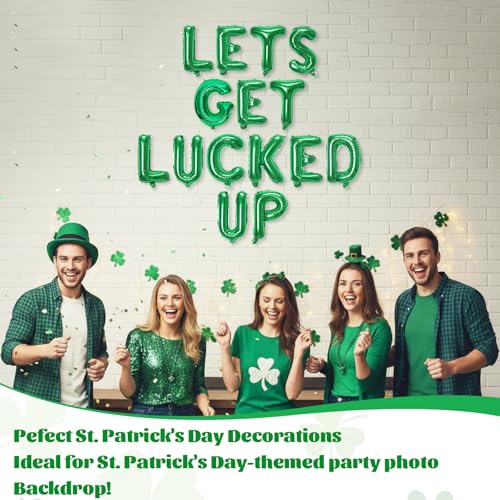 Image of 16in St Patricks Day Party Decorations Balloons-Classic Shamrocks Green LETS GET LUCKED UP St Patricks day Inflatables Lucky Irish Balloons Decor Saint Patricks Day&Green party Decorations