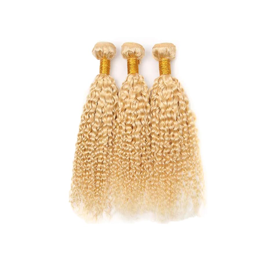 Miniatura 7 de 613 paquetes de cabello humano rubio rizado, paquetes de cabello virgen brasileño sin procesar, 3 paquetes de 16, 18, 20 pulgadas, mechones de