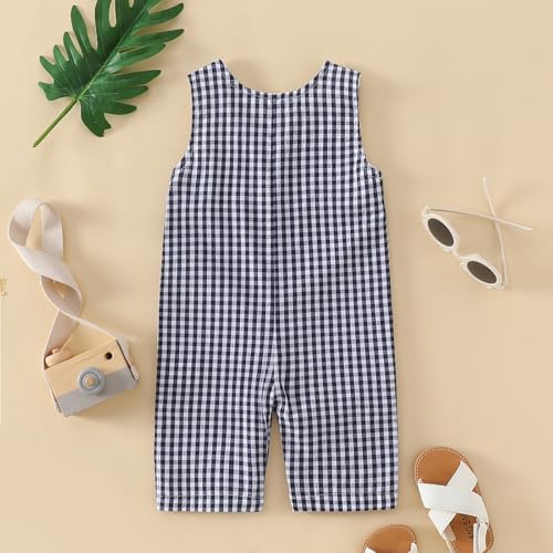 Douhoow Baby Summer Clothes Baby Boy Girl Romper Jumpsuit Plaid Baby Short Legs Overalls Unisex Toddler Outfits3