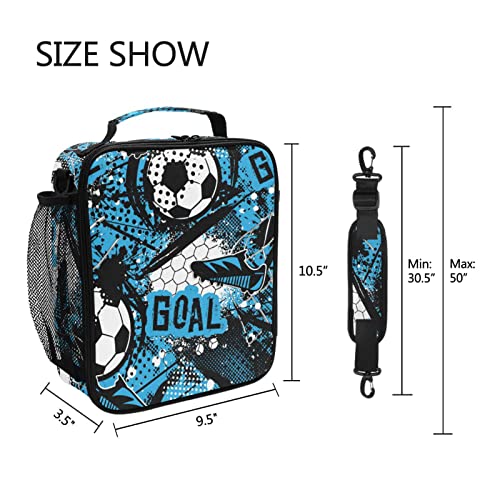 Ammao Kids Lunch Bag For Boy Girl Blue Football Soccer Insulated Lunch Box With Shoulder Strap Reusable Cooler Bags For School Picnic Beach Travel Leakproof Food Container Tote Bag, One Size #TOP4