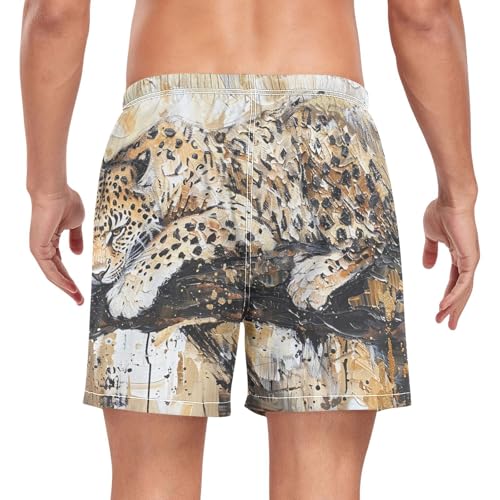 Mens Swim Trunks with Liner, Cheetah Branch Abstract Cool Quick Dry Beach Swim Shorts, Swimwear Bathing Suits S2