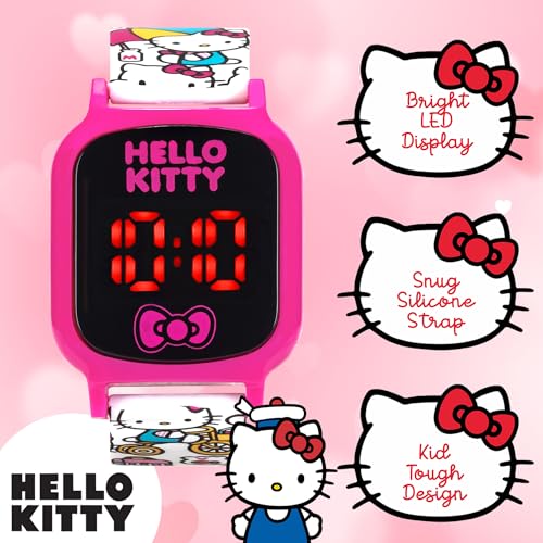 Hello Kitty Kids' LED Watch – Bright Digital Display with Fun Printed Silicone Strap and Adjustable Fit for Wrists 5.5" to 8" – Adorable and Durable Design3