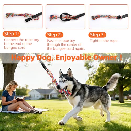 Tivray Bungee-Ziehspielzeug für Hunde, Outdoor-Hundespielzeug zum Aufhängen mit 3 Kauseilen, Interaktives Zugseil für kleine, mittlere & große Hunde zum Spielen & Trainieren am Baum, Schwarz+Grau