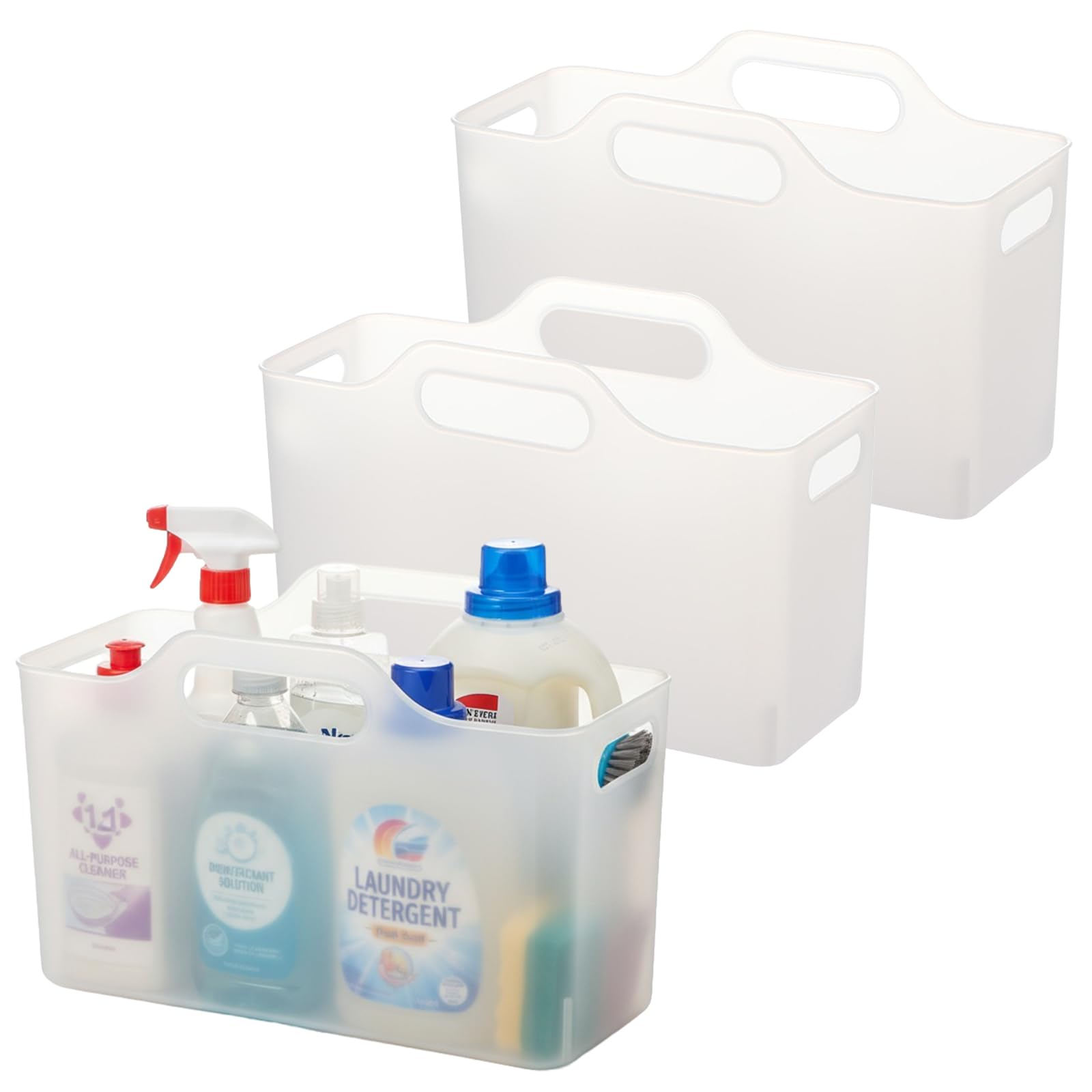 3 Pack Under Sink Organiser Pull Out Kitchen Storage Box with Handle Under Cupboard Shelf Drawers Narrow Multi-Purpose Plastic Organisers for Cabinet Bathroom Laundry Storage Container-Clear