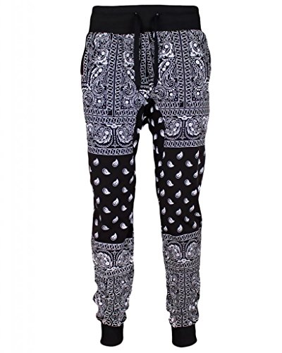 Private Label Mens Fleece Bandana Paisley Joggers Drawstring Jogger Pants