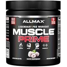 ALLMAX MUSCLEPRIME, White Raspberry - 266 g - Advanced Grade Pre-Workout - Boosts Energy & Focus with 9 Essential Amino Acids - Zero Sugar - 50 Servings