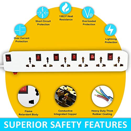 Image of FEDUS 16.4 Feet Long Extension Board Extension Box | Spike Guard 6 Socket 6 Switch Junction Box with Switch, Extension Cords Cord, Spike Buster, Extension Board with 5m Wire (6 Socket 6 Switch)