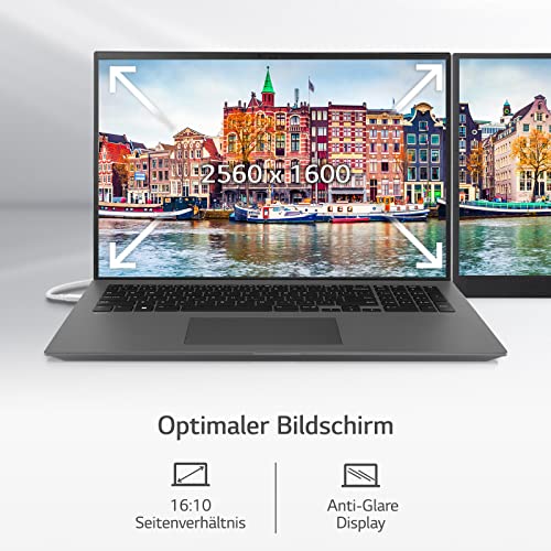 2022 LG gram 17 Zoll Ultralight Notebook - 1,350g Intel Core i7 Laptop (16GB RAM, 1TB SSD, 17,5h Akkulaufzeit, 16:10 Entspiegeltes IPS-Display, Thunderbolt 4, Win 11 Home, Mirametrix) - Grau – Bild 3