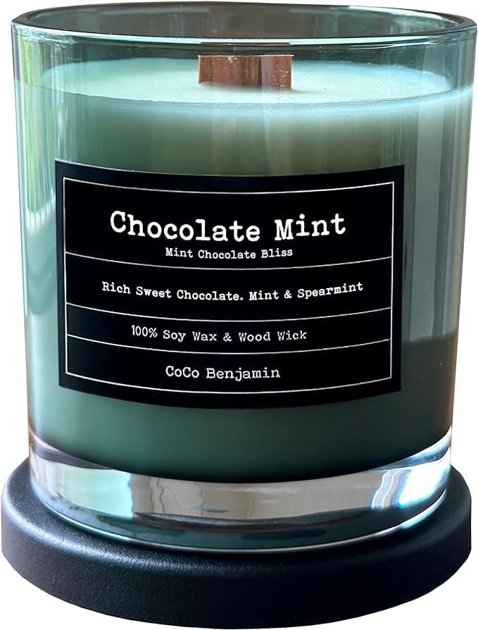 CoCo Benjamin,Mint Chocolate Bliss(Chocolate Mint), 100% Soy, Highly Scented, Hand Poured Soy Candle, 8 oz