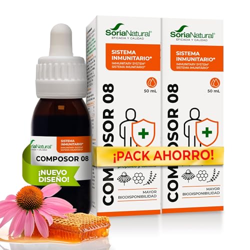 Soria Natural Composor 8 - Equinácea, Propóleo y Tomillo - Aumenta tus Defensas, Refuerza el Sistema Inmune - Prevención y Alivio de Resfriados -100% Natural - PACK 2 Botes de 50ml