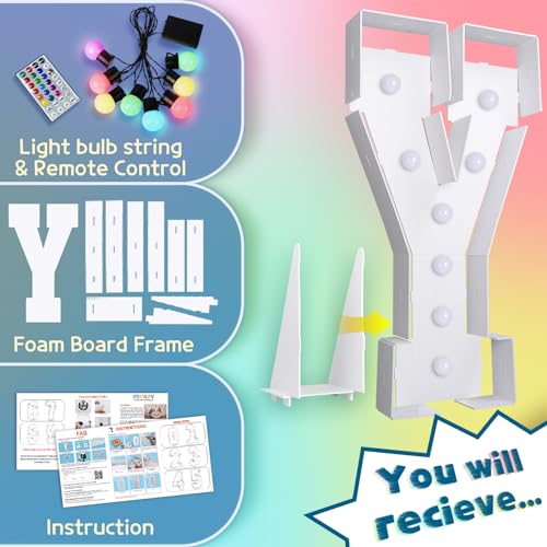 Image of Colorful 3FT Marquee Letters Y, 18 Colors Large Light up Letters | RGB with Remote, Birthday Party Decorations Anniversary Wedding Decorations Assembly Required 21 Pcs Accessory Set