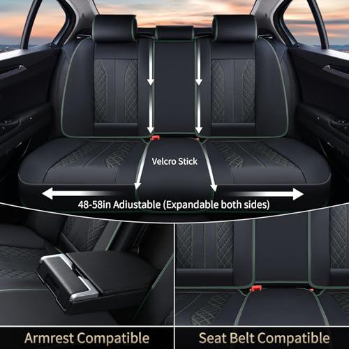 Image of FLORICH Leather Seat Covers Full Set Automotive Car Seat Cover Front and Back Waterproof Auto Seat Covers Full Coverage Car Seat Protector Cushion Universal Fit for Most Cars SUV Trucks, Black&Green