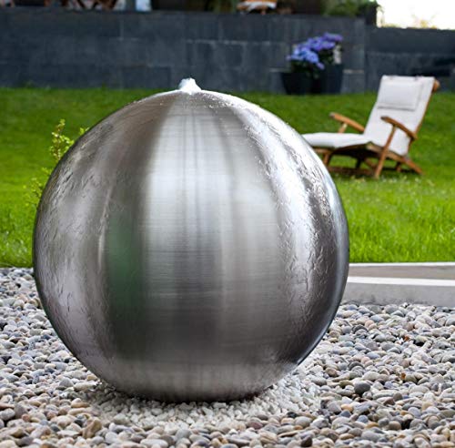 Windworks Edelstahlbrunnen Arctic 30 Kugelbrunnen matt Led Quellsteinbeleuchtung Becken zum Bodeneinbau