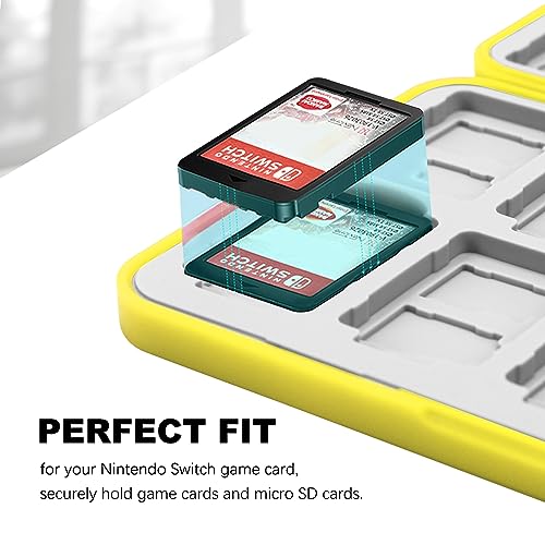 Image of FYY Nintendo Switch Game Case Holder for Switch 2 Cartridge Case with 24 Game Card Slots & 48 Micro SD Card Slots, Hard Shell, Silicone Lining Yellow
