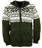 GURU SHOP Chaqueta de Punto Con Patrón Noruego de Lana Nepal Color Verde Oliva Para Hombre Modelo 21 Talla L Cárdigan Ponchos Ropa Alternativa