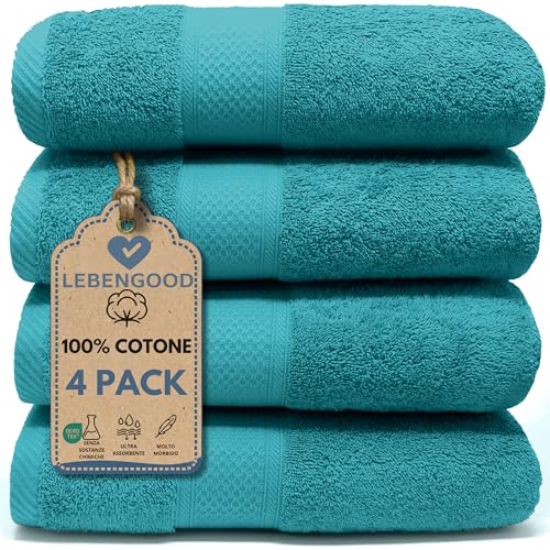 LEBENGOOD Set 4 Asciugamani da Bagno e Viso 4 Pezzi Morbidi Assorbenti Resistenti 50x90 cm 100% Cotone Spugna Americana Premium di Lusso Certificato OEKO-TEX®
