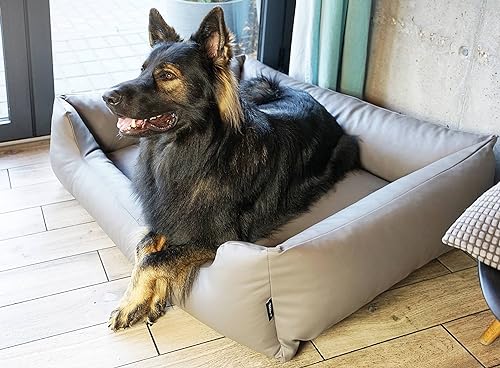 4L Textil Mario Wasserfestes Hundebett Aus Kunstleder - Hundekorb für Große und Mittelgroße Hunde - XXL Hundesofa Wasserfest (120x90 cm, Grau)