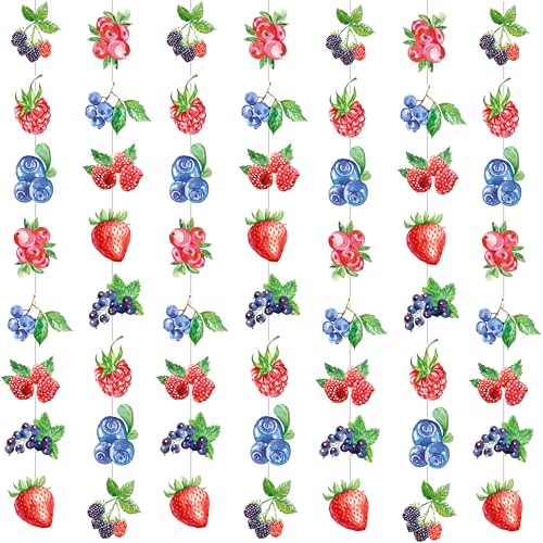 Image of Berry Themed Garlands Berry Sweet Birthday Party Supplies 8PCS Strawberry Raspberry Blueberry Hanging Garland Decorations Berries Cutout Banners for Fruit Baby Shower Decor
