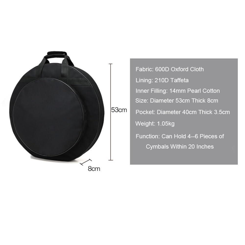 Bolsa para platillos de 20 ", Estuche para platillos de Tela Oxford, Accesorios para Instrumentos Gruesos, diseño Interno de múltiples Compartimentos, para platillos de hasta 20 Pulgadas
