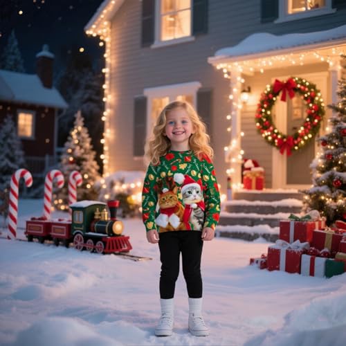 Kids Christmas Ugly Sweatshirt Boys Girls Funny 3D Graphic Xmas Pullover Long Sleeve Jumper Shirts Size 3-14T4