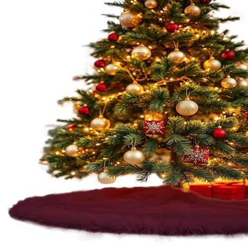 Image of FabricLA Burgundy Faux Fur Tree Skirt Cut - 30-Inches with Rounded Edges (No Backing) for Christmas